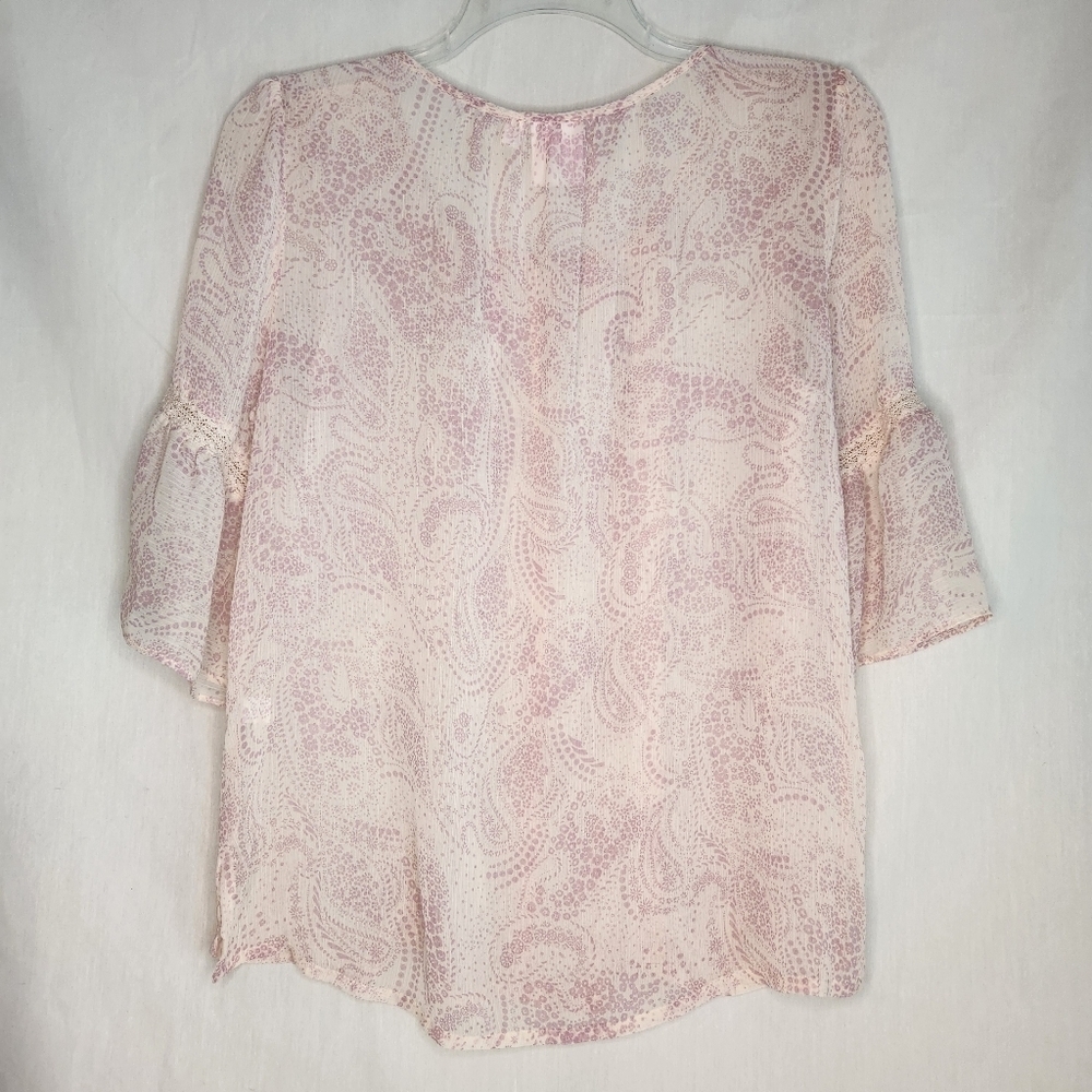 LC Lauren Conrad Pastel Pink Paisley Pleated Ruffled Blouse Womens Large - Picture 2 of 5